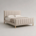 Letto matrimoniale imbottito in poliestere beige con rete a doghe, 171 x 215 x 120 cm, per materasso 160 x 200 cm