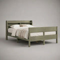 Letto matrimoniale 160 × 200 cm in pino massello verde salvia con testiera a ripiani, 169 × 210 × 110 cm