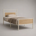 Letto singolo rettangolare 96 x 206 x 100 cm per materasso 90 x 200 cm in acciaio e MDF, avorio e rovere naturale