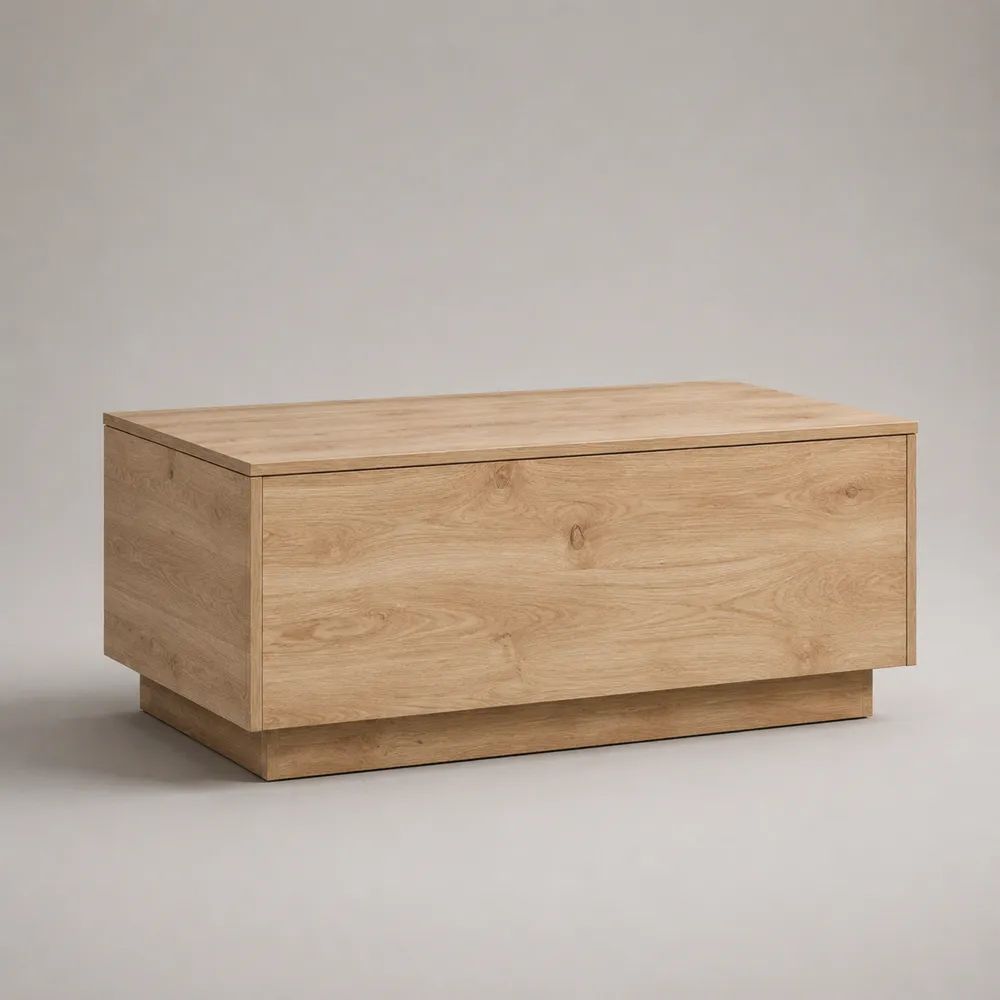 Tavolino contenitore rettangolare in pannello truciolare melaminico, rovere chiaro, 100 × 55 × 45 cm
