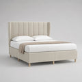 Letto matrimoniale imbottito beige in poliestere, 176 x 218 x 120 cm, per materasso 160 x 200 cm, con testiera alta a pannelli verticali