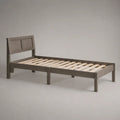 Letto singolo in legno massello con rete a doghe, grigio e naturale, 97 × 208 × 90 cm, per materasso 90 × 200 cm