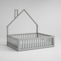 Letto per bambini a casetta 90 x 200 cm in pino massello grigio con sponde e rete a doghe
