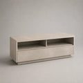 Mobile TV in pannello truciolare melaminico effetto pietra beige con anta a ribalta e 2 vani aperti, 120 × 40 × 55 cm