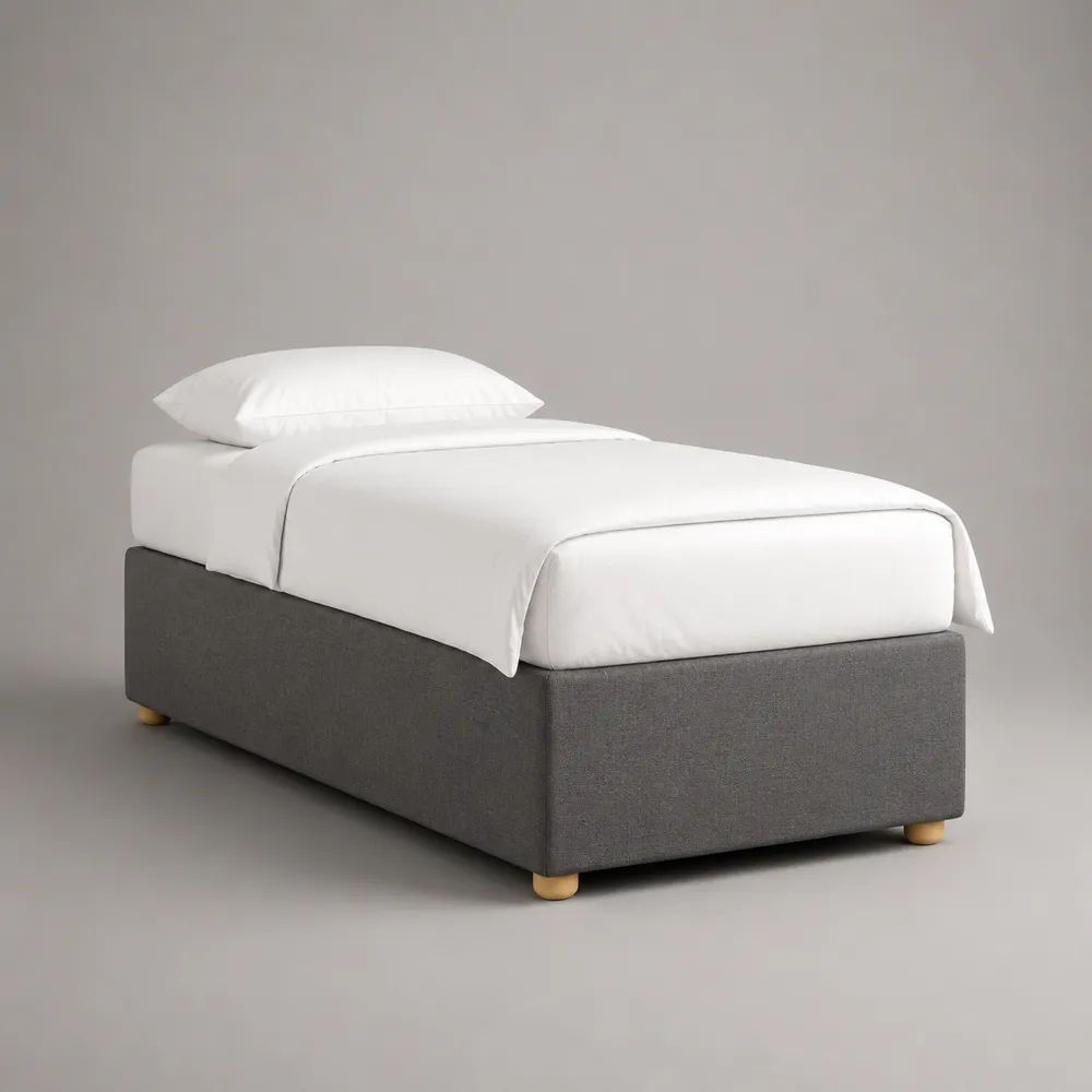 Letto singolo sommier imbottito in poliestere grigio, 90 x 200 x 35 cm, senza testiera