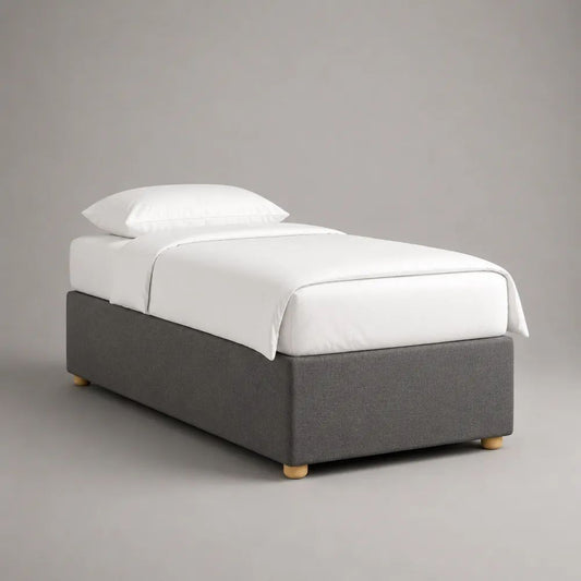 Letto singolo sommier imbottito in poliestere grigio, 90 x 200 x 35 cm, senza testiera