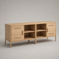 Mobile TV rettangolare in MDF impiallacciato rovere naturale con 2 ante e 4 vani, 160 x 40 x 75 cm