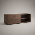 Mobile TV basso in legno con anta e 2 vani aperti, marrone noce, 120 x 40 x 50 cm
