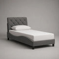 Letto singolo imbottito grigio in poliestere con testiera capitonné, rete 90 x 200 cm, dimensioni 101 x 211 x 110 cm