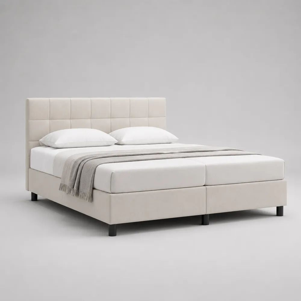 Letto matrimoniale imbottito 180 x 200 cm con testiera trapuntata in pelle sintetica, bianco crema, 190 x 215 x 120 cm
