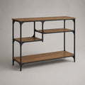 Consolle da ingresso rettangolare con 3 ripiani in MDF laminato e struttura in acciaio, marrone e nero, 120 x 35 x 90 cm
