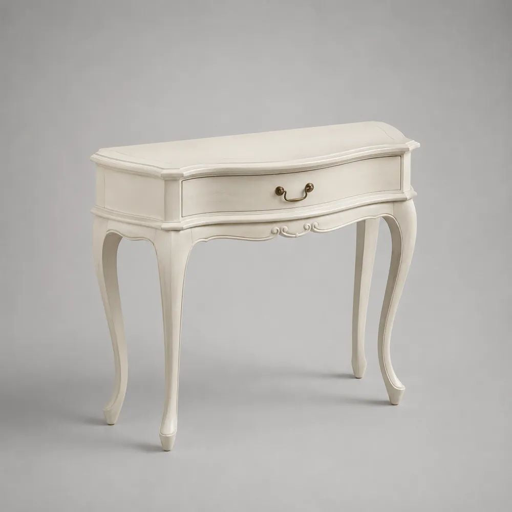 Consolle sagomata in MDF e legno con 1 cassetto, avorio, 90 x 35 x 78 cm