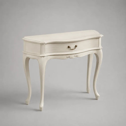Consolle sagomata in MDF e legno con 1 cassetto, avorio, 90 x 35 x 78 cm
