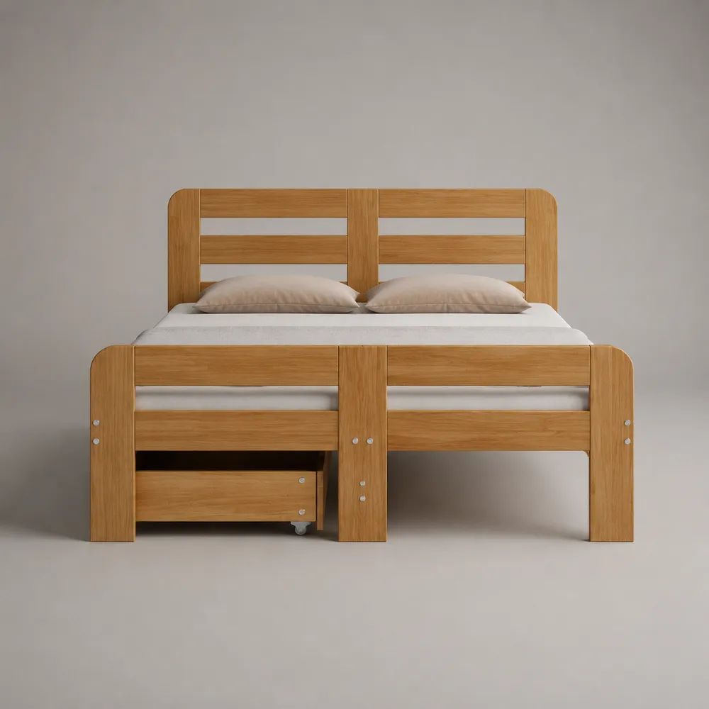 Letto matrimoniale in bambù lamellare marrone naturale con cassetto e rete a doghe, 160 x 200 cm
