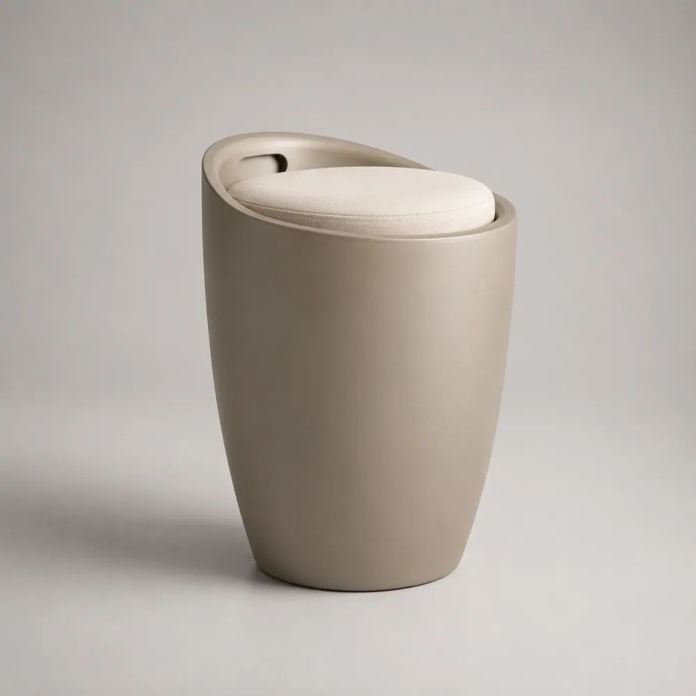 Sgabello da bar ovale beige e crema con seduta imbottita in poliestere e scocca in polipropilene, 45 x 43 x 65 cm