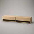 Mobile TV basso in MDF impiallacciato rovere naturale, 180 × 40 × 45 cm, con 2 vani chiusi e 2 vani aperti