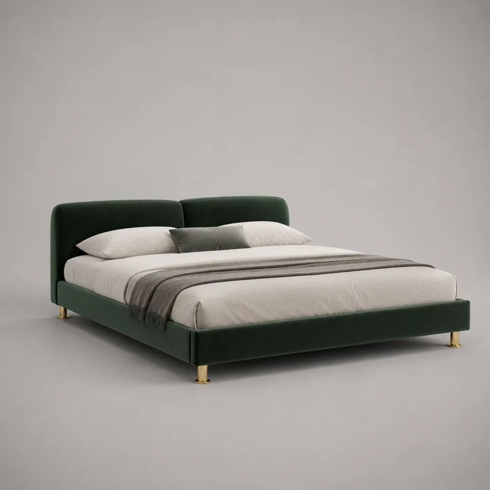 Letto matrimoniale imbottito 160 x 200 cm in velluto verde scuro con rete a doghe, 176 x 218 x 95 cm