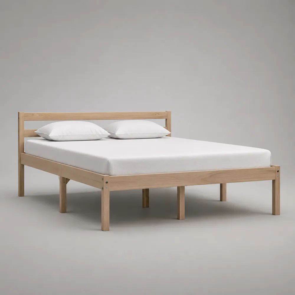 Letto matrimoniale in legno massello di pino naturale con testiera e rete a doghe, per materasso 160 x 200 cm, dimensioni 168 x 208 x 90 cm