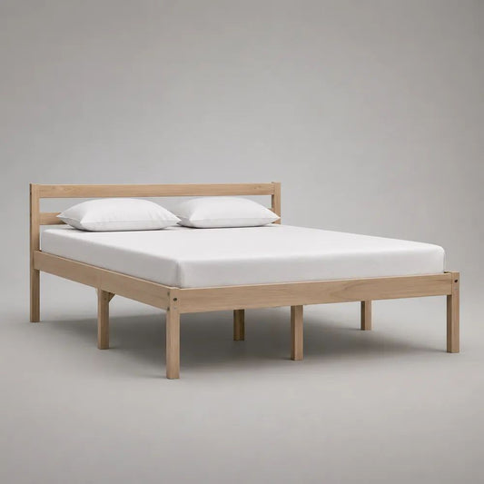 Letto matrimoniale in legno massello di pino naturale con testiera e rete a doghe, per materasso 160 x 200 cm, dimensioni 168 x 208 x 90 cm