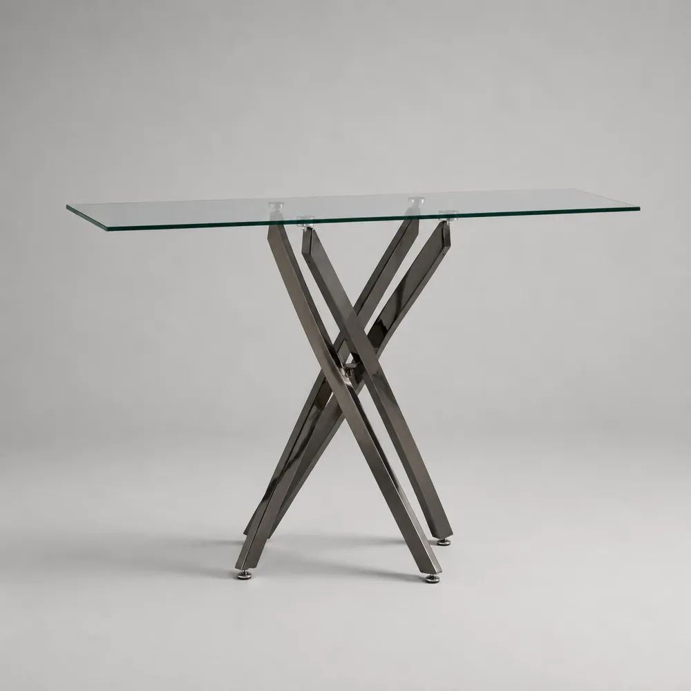 Consolle rettangolare in vetro temperato e acciaio inox antracite, 120 x 40 x 78 cm