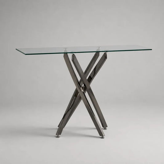 Consolle rettangolare in vetro temperato e acciaio inox antracite, 120 x 40 x 78 cm